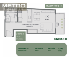 Godoy Cruz 2633 -3°H en Venta,   1 AMBIENTES 38m2  CABA   Entrega Diciembre 2027